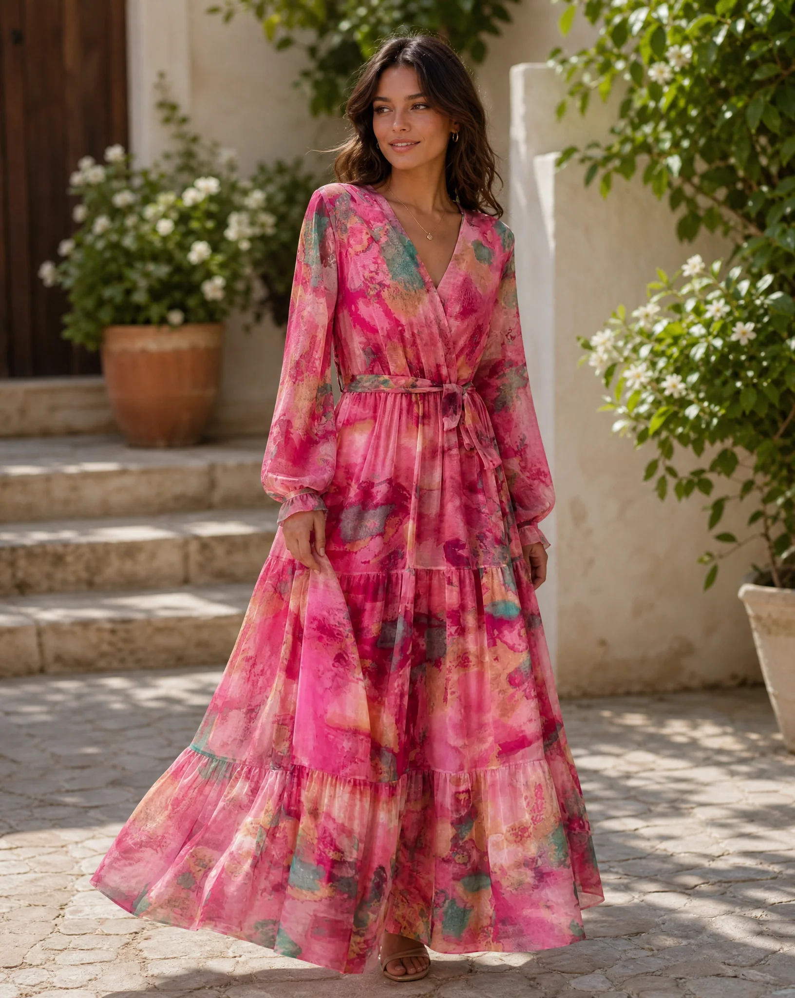 Floral Wrap Summer Evening Maxi Dress - Image 4