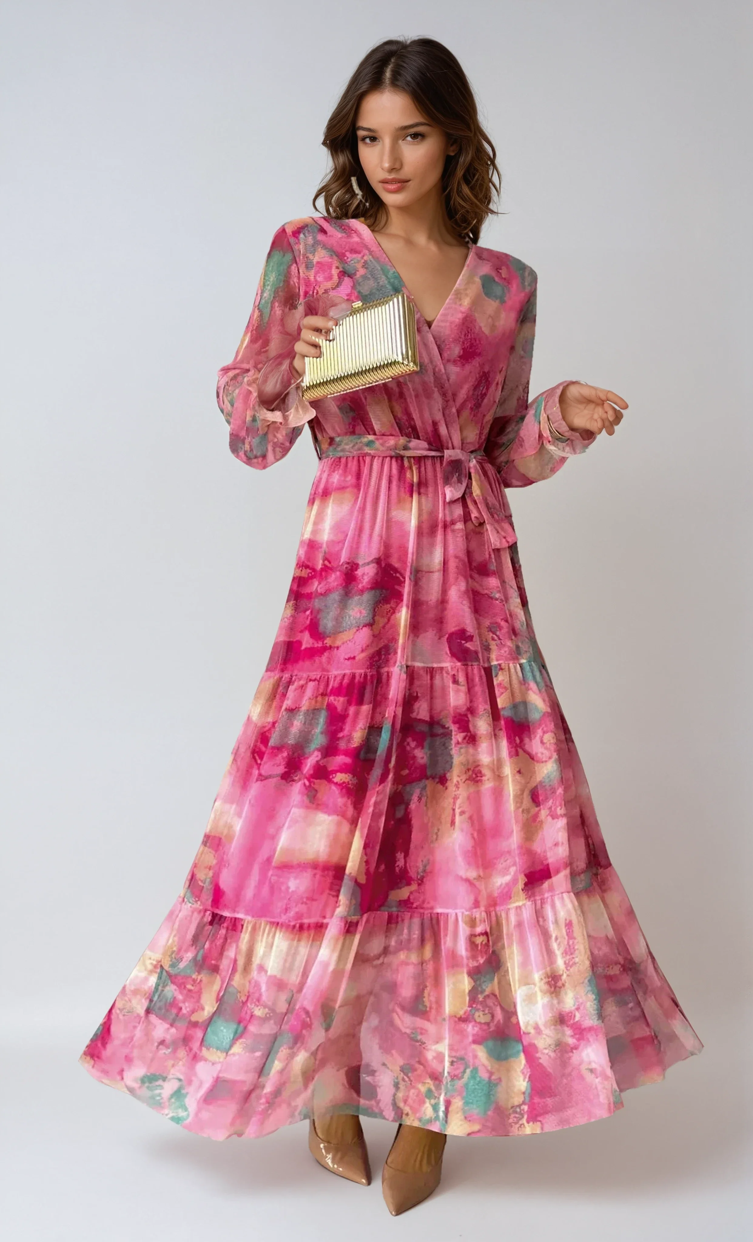 Floral Wrap Summer Evening Maxi Dress - Image 5