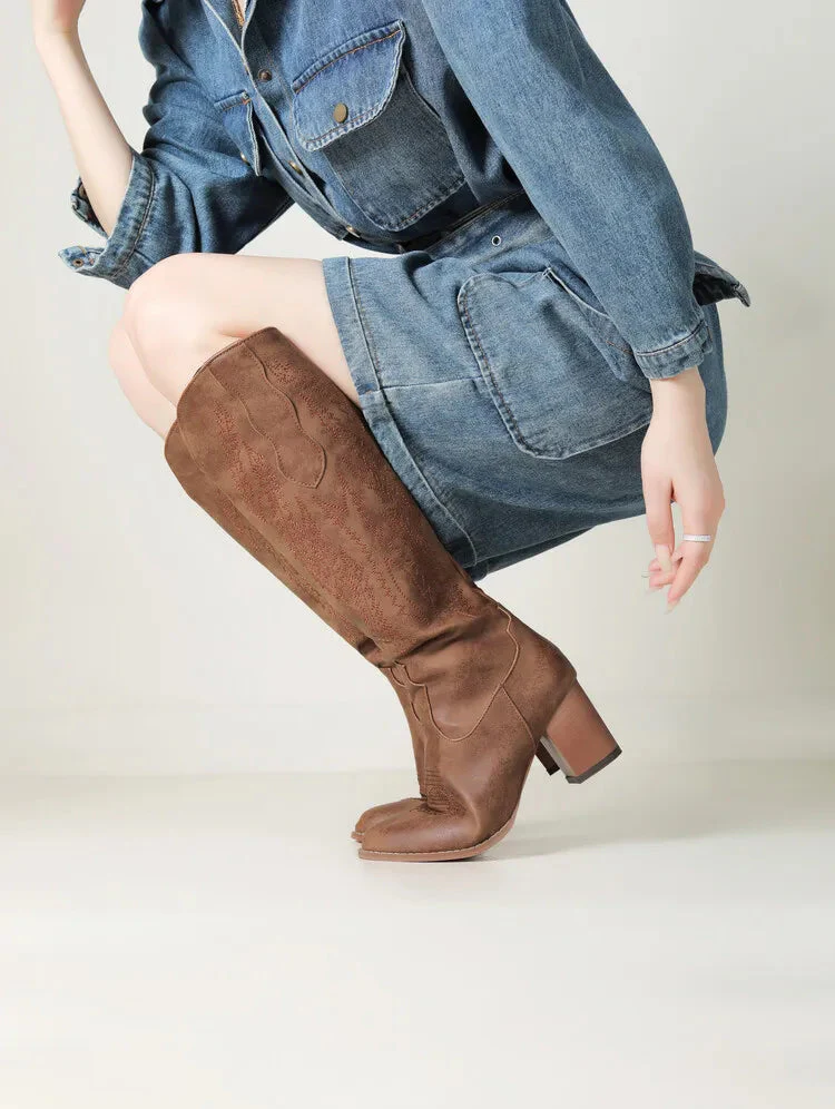 Brown Women's Knee-High Cowboy Boots - Image 2