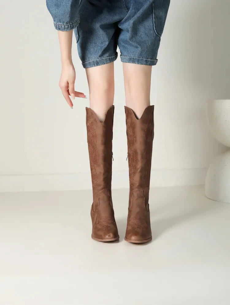 Brown Women's Knee-High Cowboy Boots - Image 3