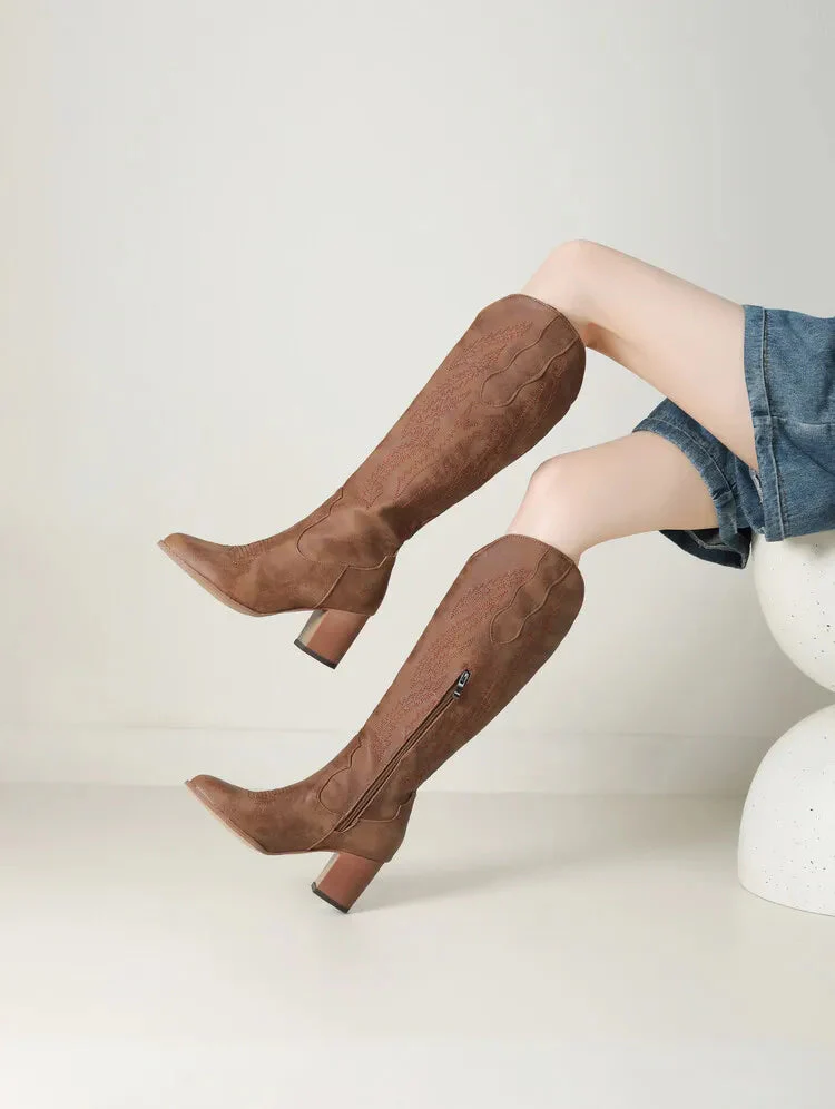 Brown Women's Knee-High Cowboy Boots - Image 4