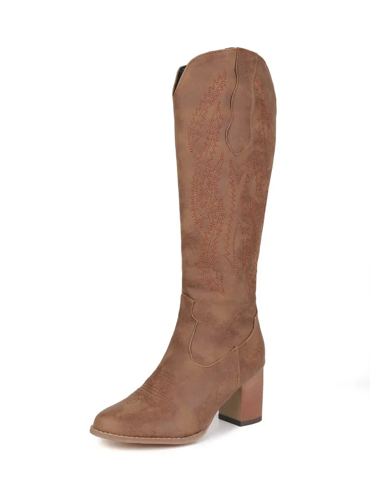 Brown Women's Knee-High Cowboy Boots - Image 8