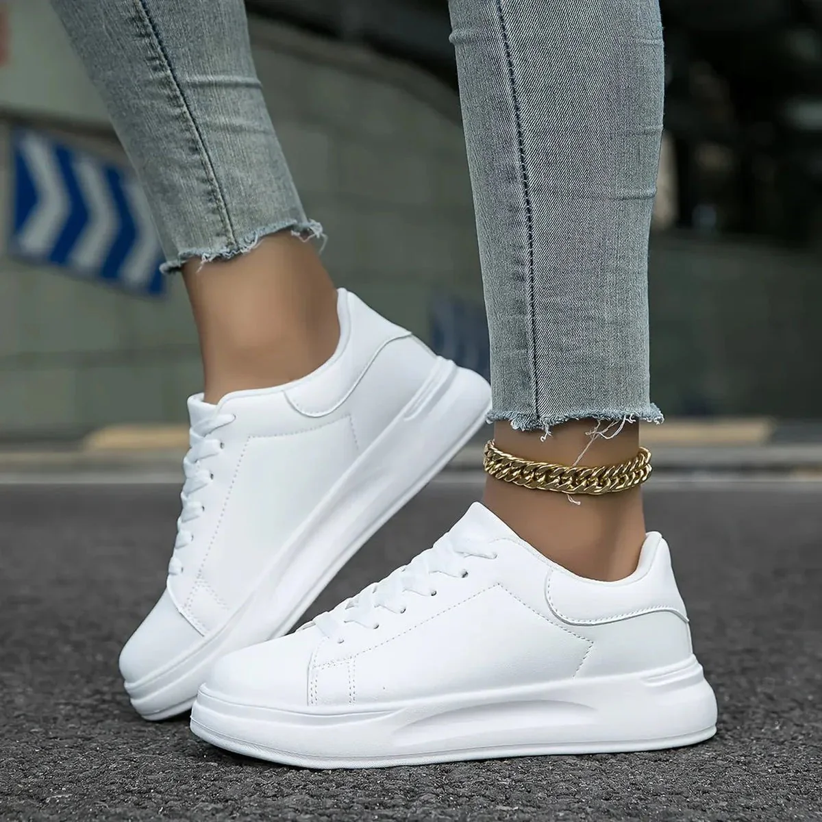 Women's Casual White Leather Sneakers - Image 5