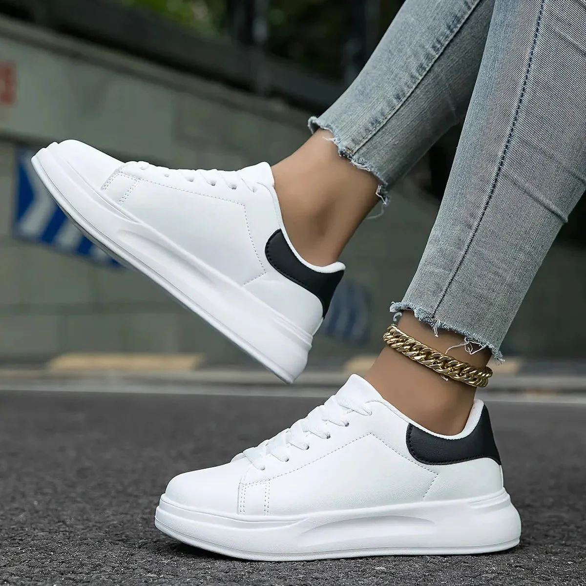 Women's Casual White Leather Sneakers - Image 7