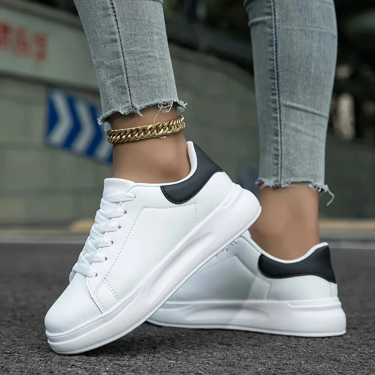 Women's Casual White Leather Sneakers - Image 8