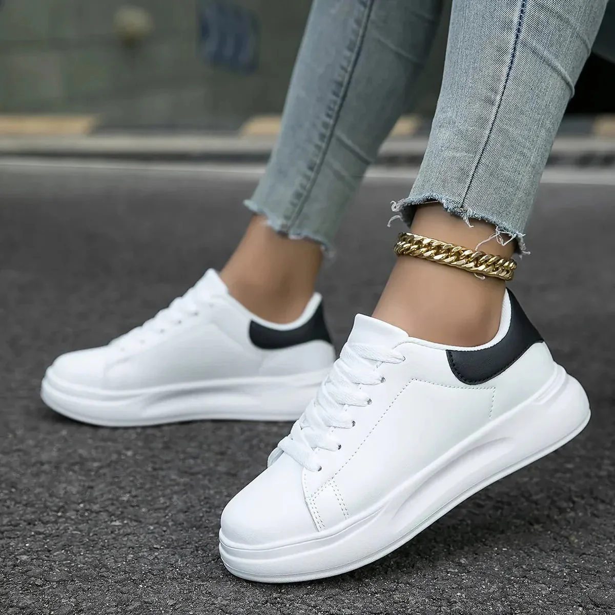 Women's Casual White Leather Sneakers - Image 9
